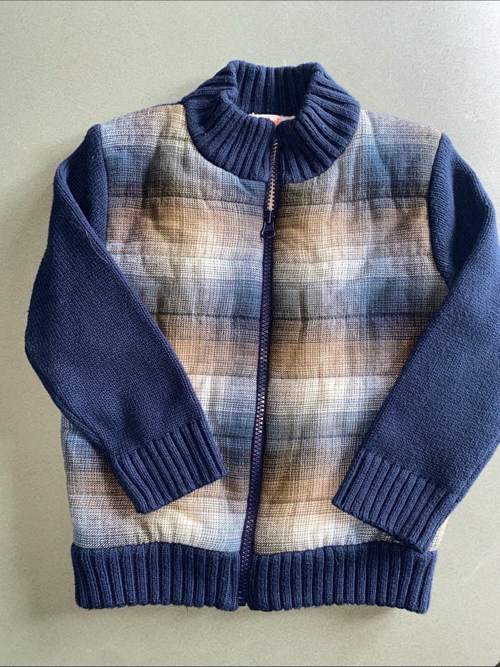 Navy Plaid Zip-Front Boy’s Sweater Jacket